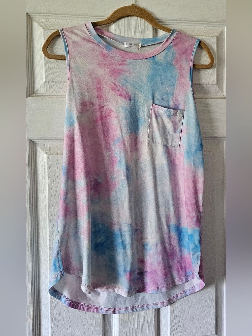 Hount Tie-Dye Pocket Tank Top in Pastel Pink & Blue